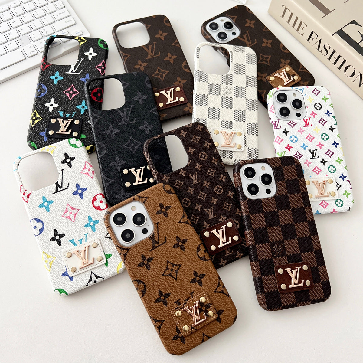 Luxury Monogram Leather Case Hard Back PC for iPhone 12-18 Pro & Pro Max