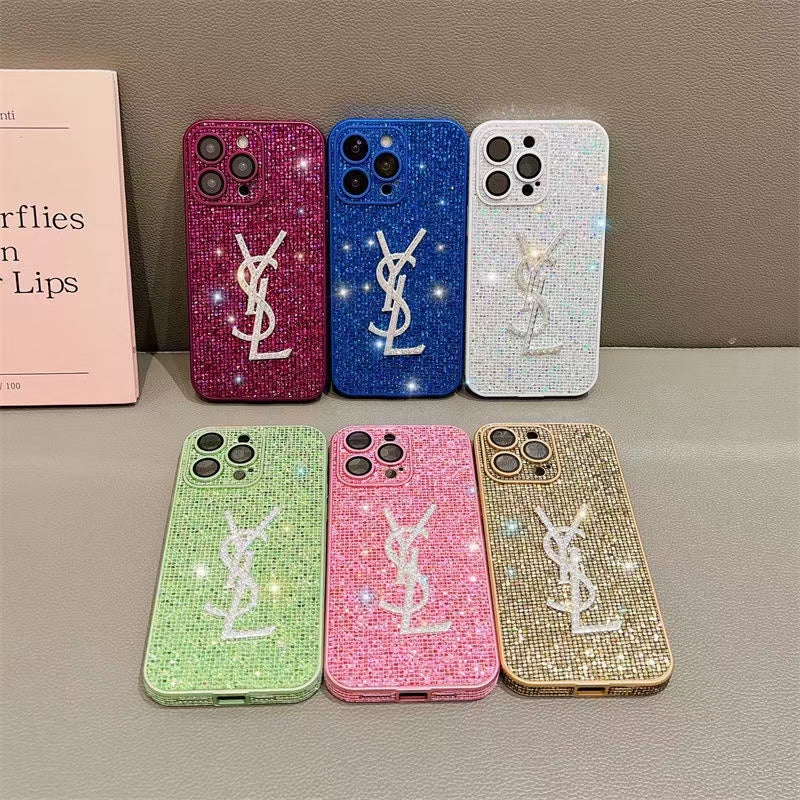 Luxury YSL Phone Case with Elegant Card Holder for iPhone 12-18 Pro & Pro Max
