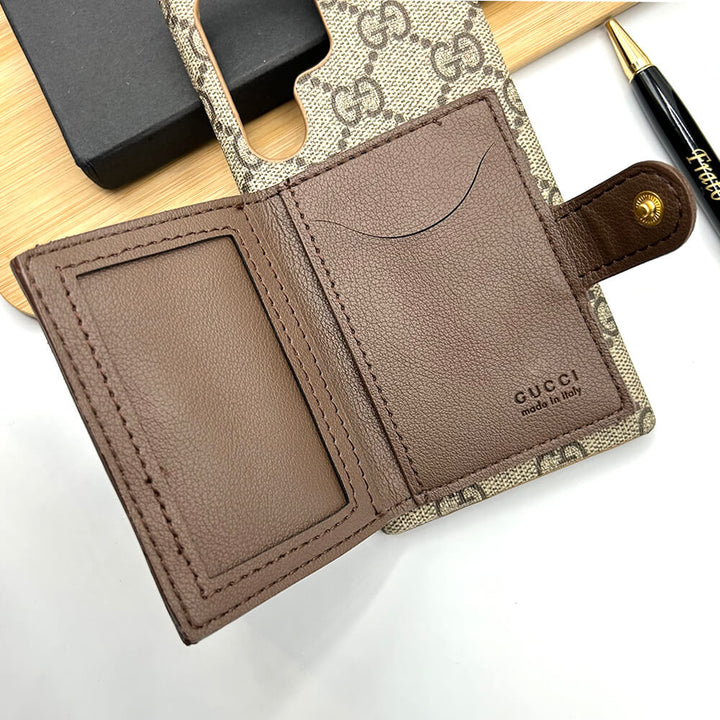 Luxury GG Case with Leather Card Pocket for Samsung Galaxy S22-S26 Series