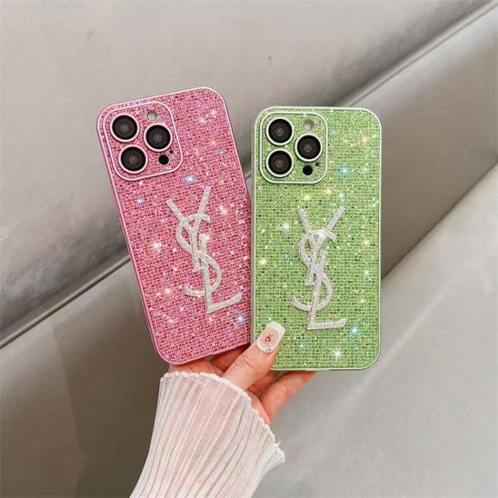 Luxury YSL Phone Case with Elegant Card Holder for iPhone 12-18 Pro & Pro Max
