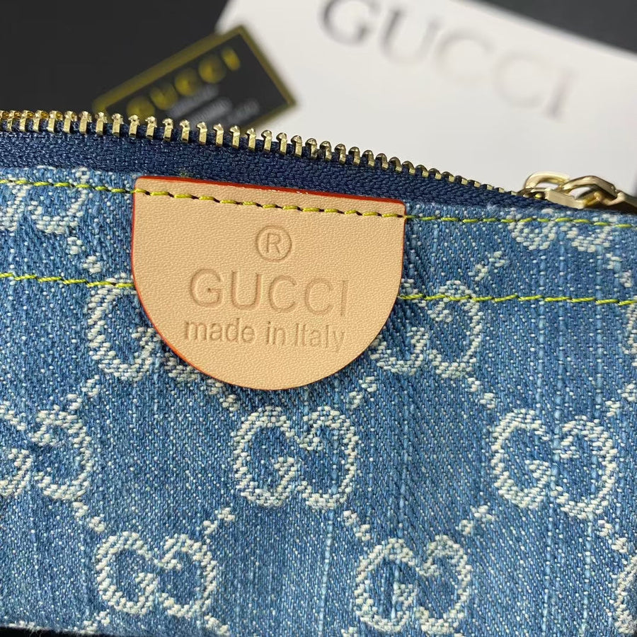 Denim Monogram Keychain Pouch Collection with Gold Clasps