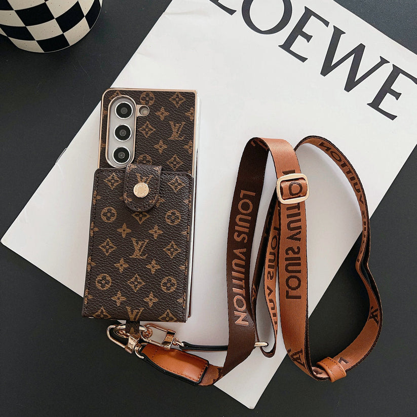 Luxury Inspired Wallet Case with Long Lanyard for Samsung Galaxy Z Fold 3-7