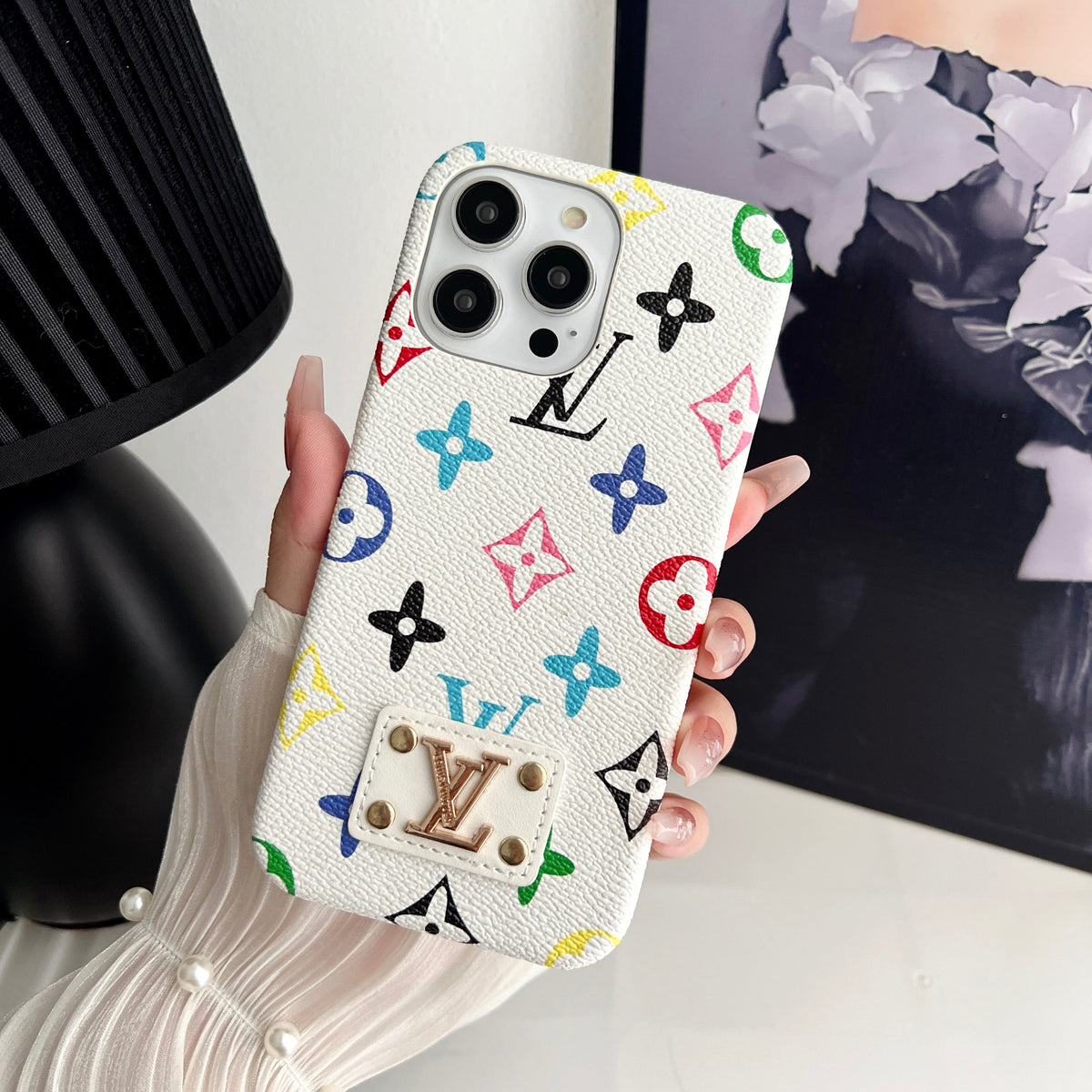 Luxury Monogram Leather Case Hard Back PC for iPhone 12-18 Pro & Pro Max