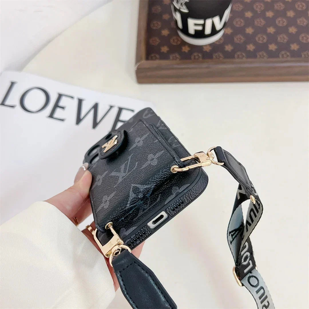 Leather LV Card Holder Crossbody Case for iPhone 13-18 Pro & Pro Max