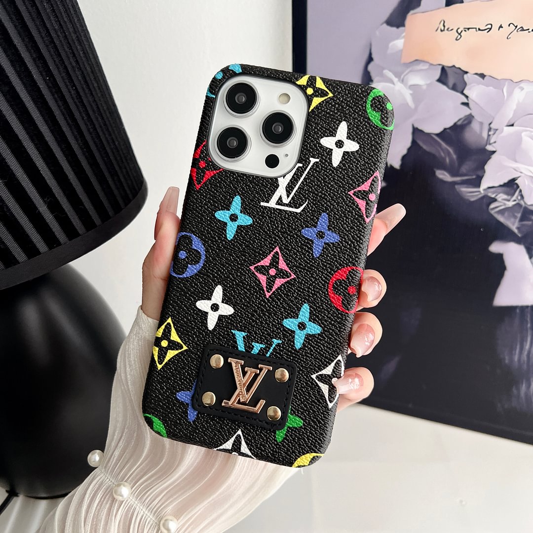 Luxury Monogram Leather Case Hard Back PC for iPhone 12-18 Pro & Pro Max
