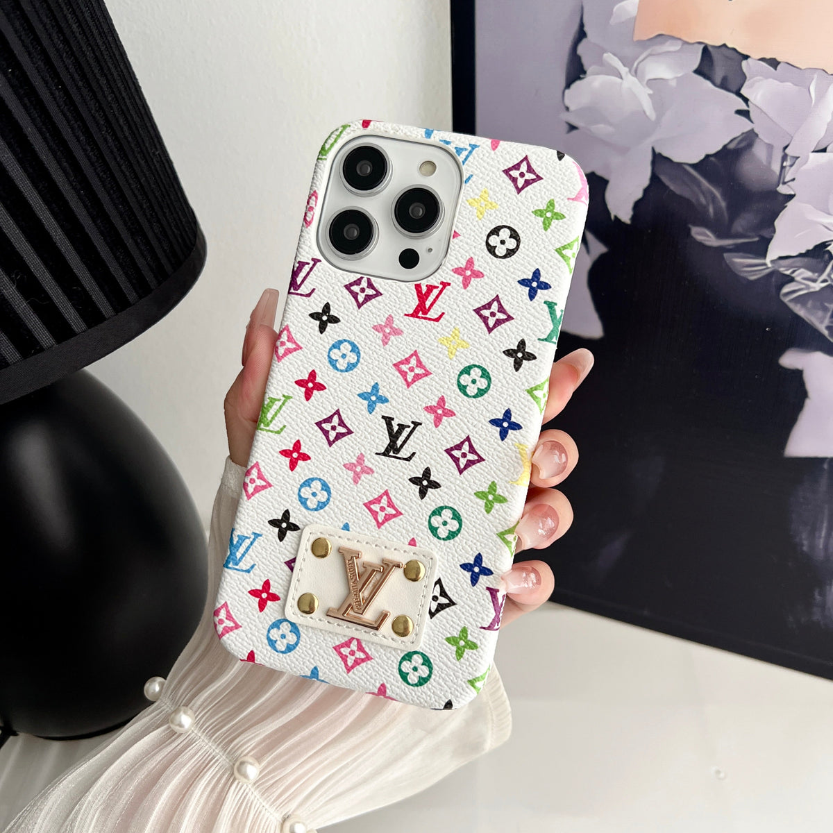 Luxury Monogram Leather Case Hard Back PC for iPhone 12-18 Pro & Pro Max
