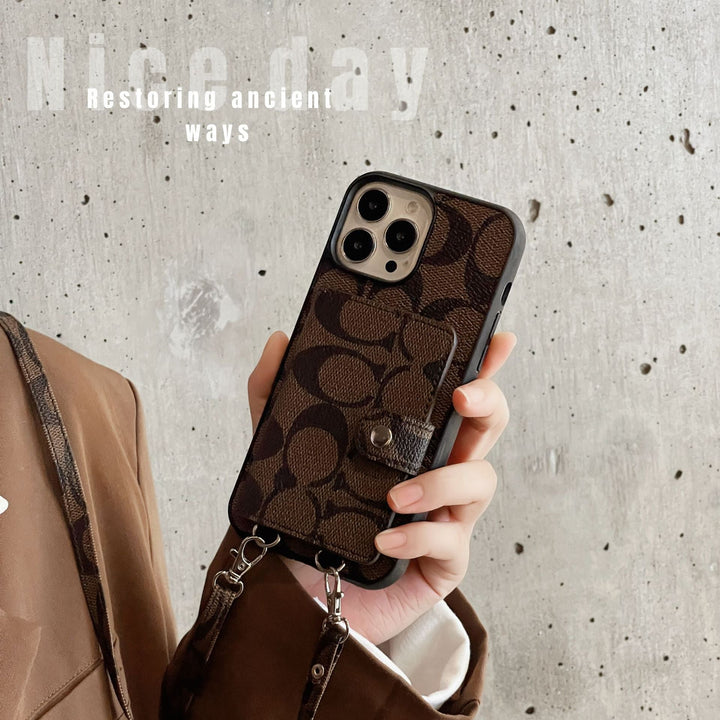 Coach Card Bag Leather Chain Case For iPhone 12 - 18 Series