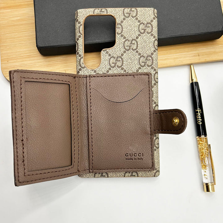 Luxury GG Case with Leather Card Pocket for Samsung Galaxy S22-S26 Series