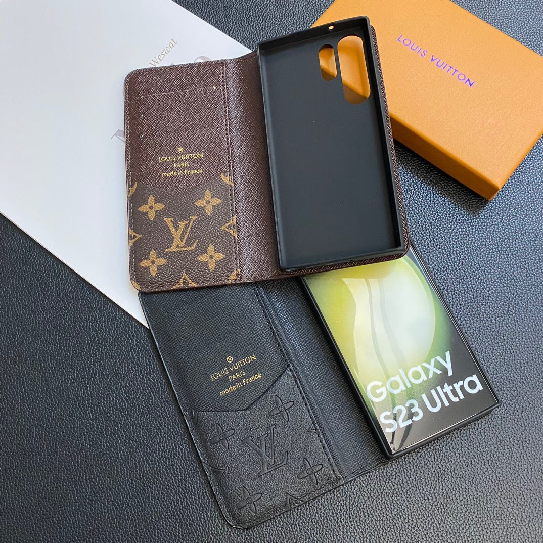 Monogram Leather Card Cover Wallet Case for Samsung Galaxy S22-S26 Series
