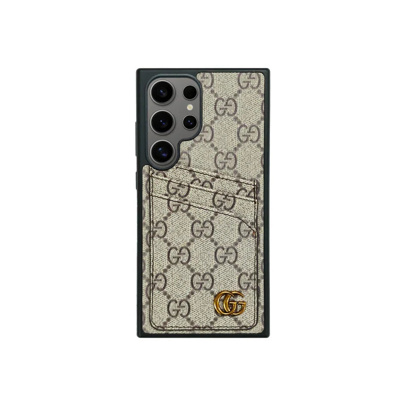 Luxury Monogram Leather Case with Card Holder for Galaxy S22-S26 Series