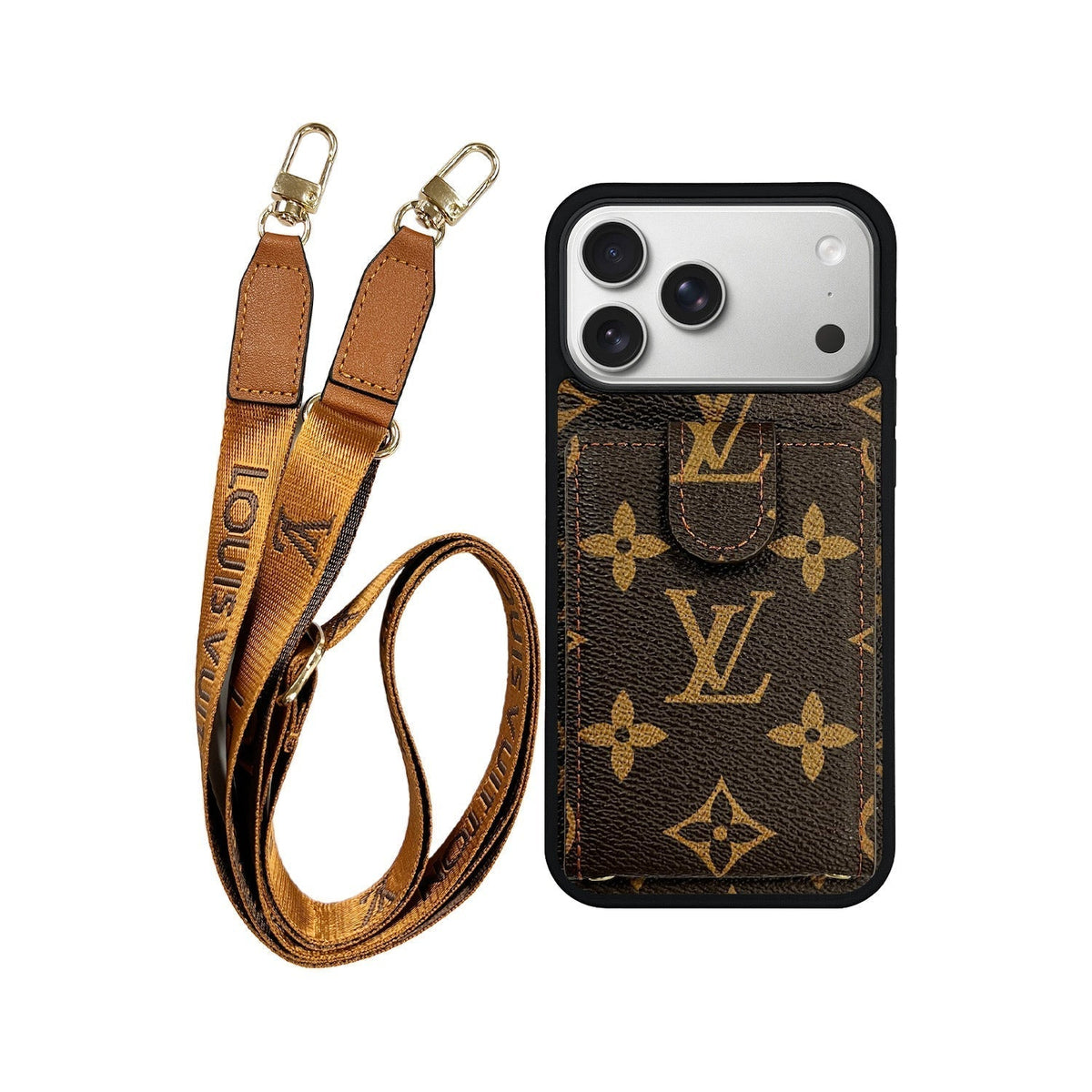 Luxury Leather Monogram iPhone Case with Card Wallet for iPhone 12-18 Pro & Pro Max