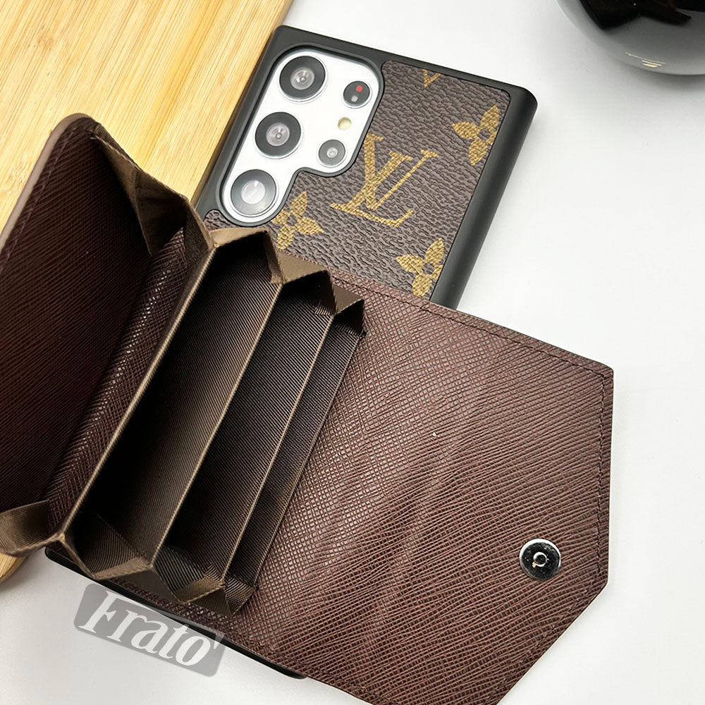 Luxury Monogram Leather Case with Envelope Card Holder for Samsung Galaxy S22-S26 Series