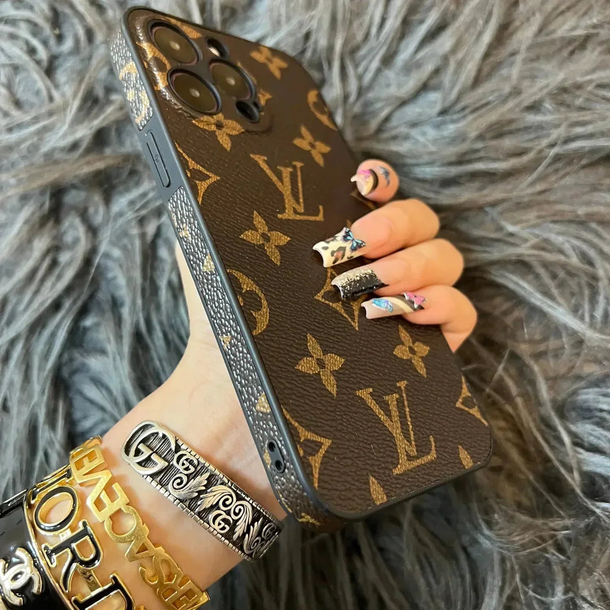 Monogram Leather Case with Camera Protection for iPhone 12-18 Pro & Pro Max