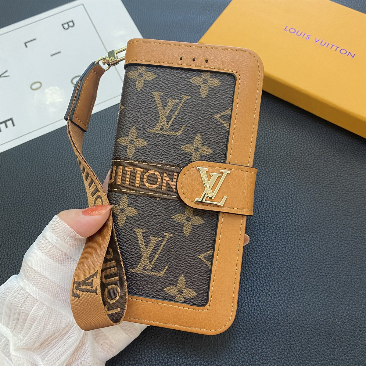 Premium Leather Monogram Wallet Card Holder Case for Samsung Galaxy S22-S26 Series