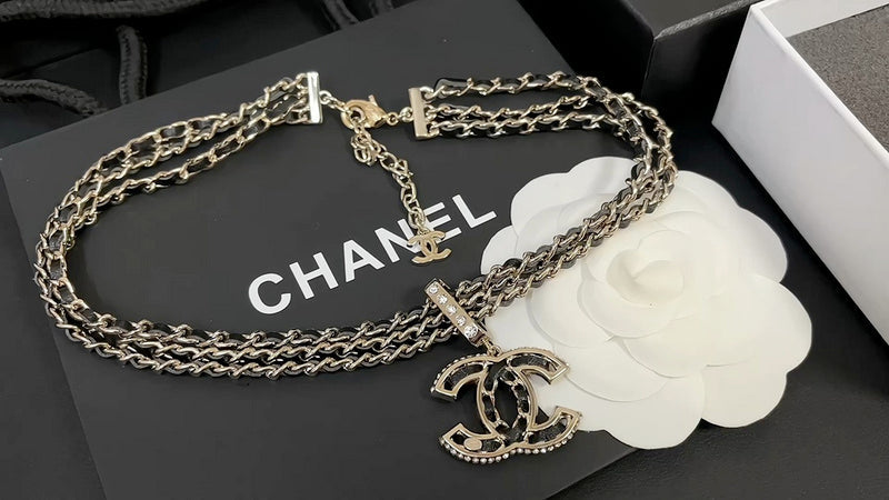 X555  Women's three-layer leather diamond necklace jewelry