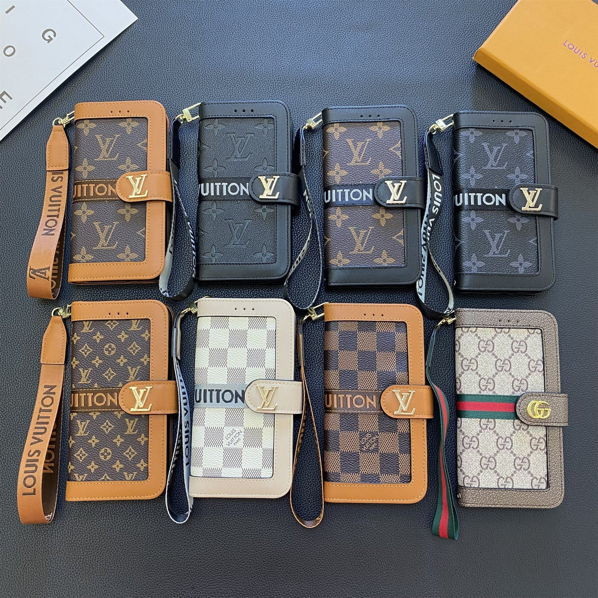 Premium Leather Monogram Wallet Card Holder Case for Samsung Galaxy S22-S26 Series